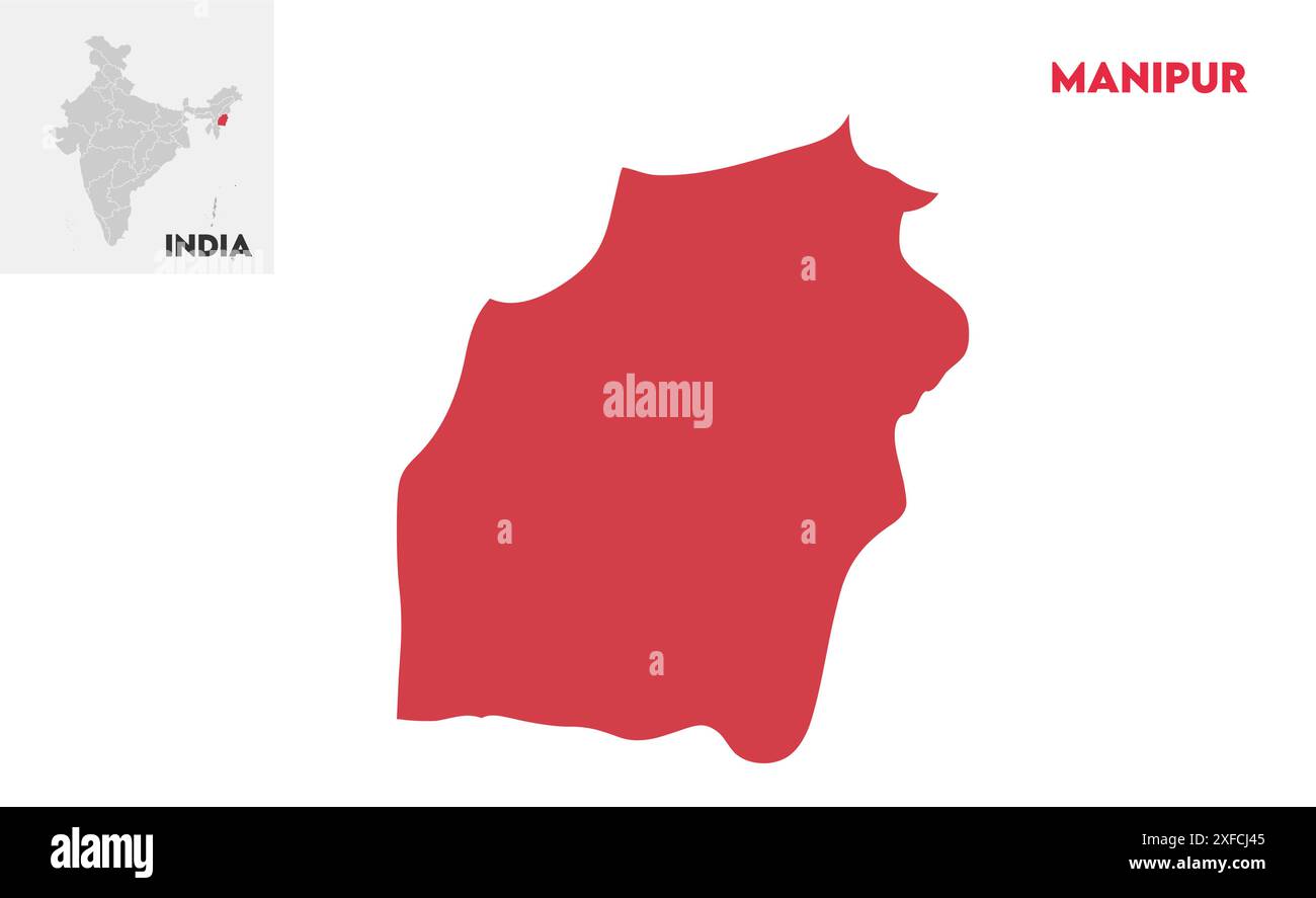 Manipur administrative map1, Stato dell'India, Repubblica dell'India, governo, mappa politica, mappa moderna, bandiera indiana, illustrazione vettoriale Illustrazione Vettoriale