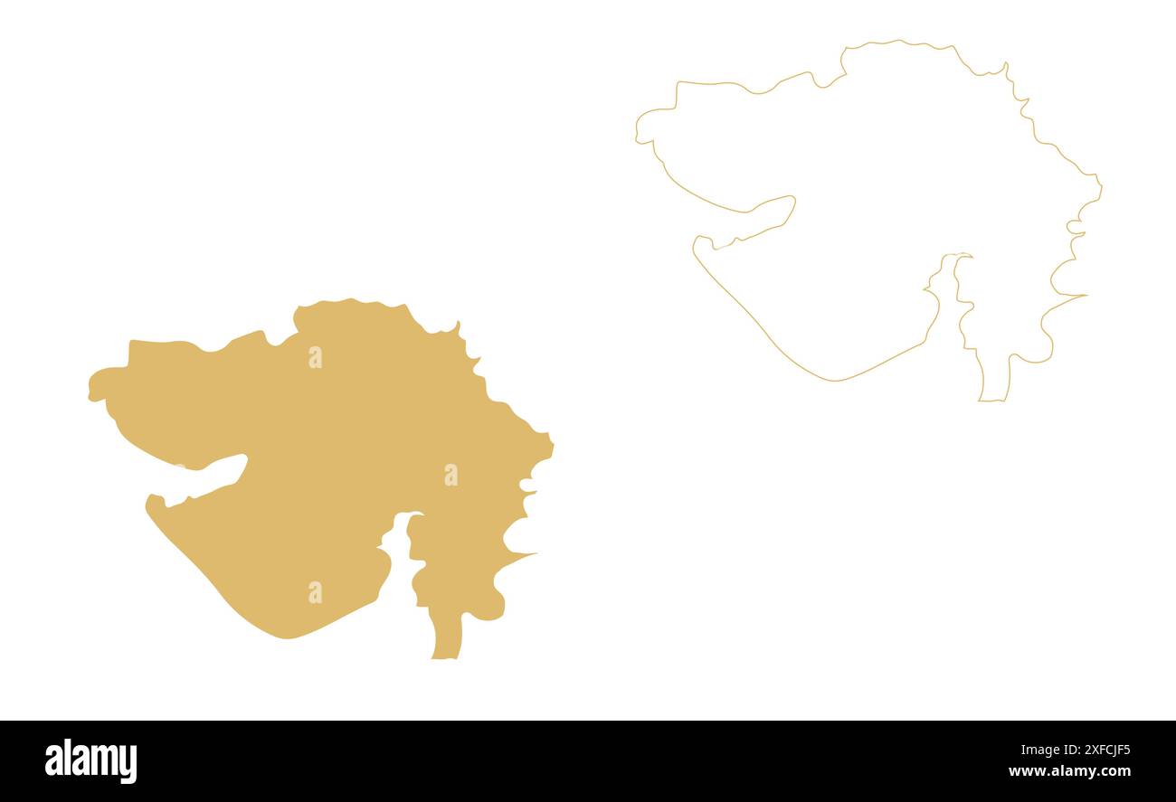 Gujarat State MAP vector1, Stato dell'India, Repubblica dell'India, governo, mappa politica, mappa moderna, bandiera indiana, illustrazione vettoriale Illustrazione Vettoriale