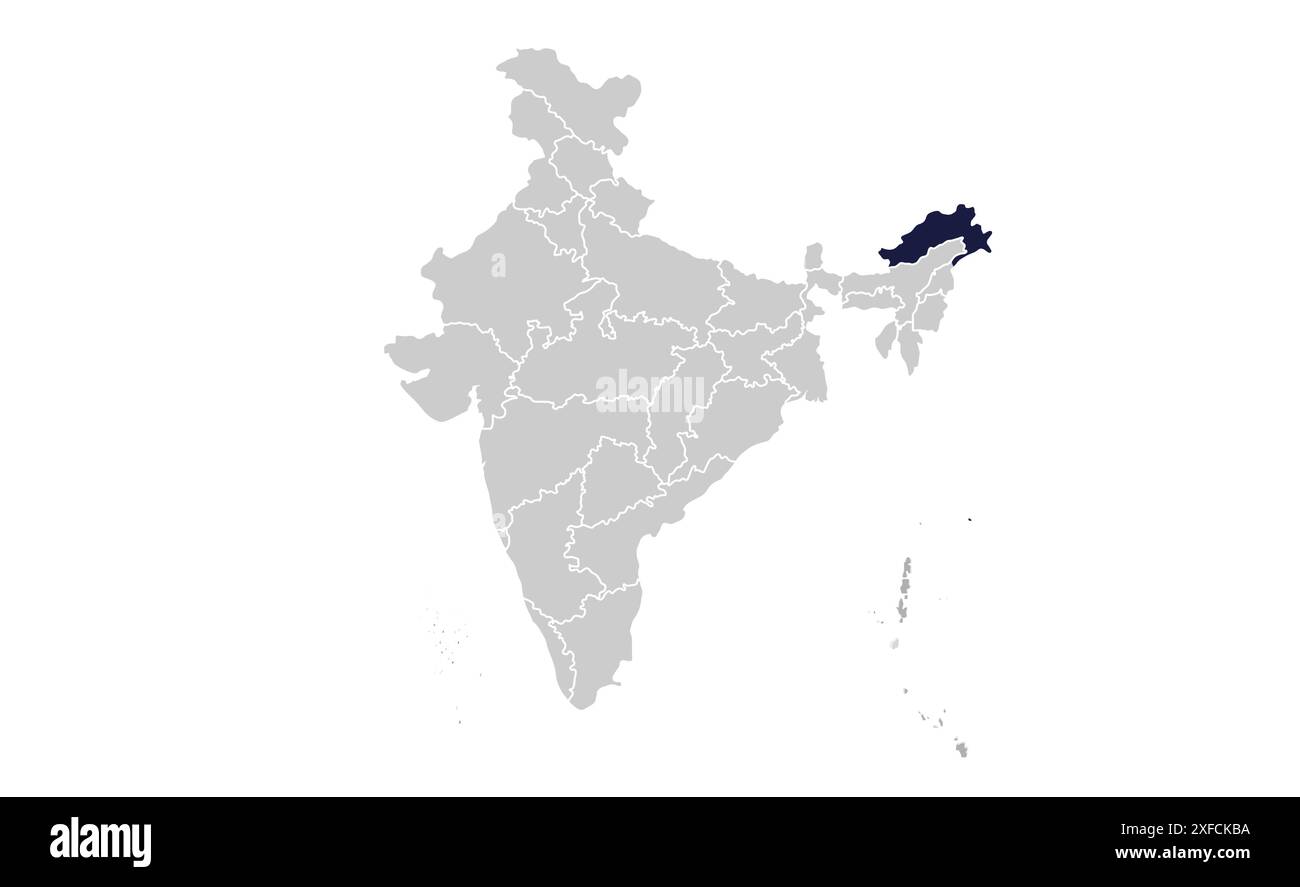 Arunachal_Pradesh_Political_map1, Stato dell'India, Repubblica dell'India, governo, mappa politica, mappa moderna, bandiera indiana, illustrazione vettoriale Illustrazione Vettoriale