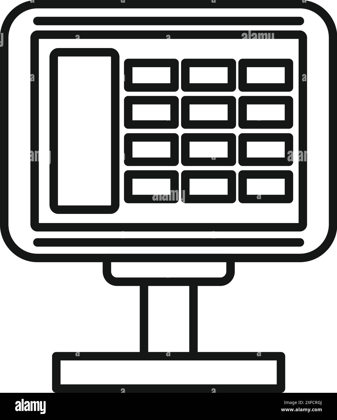 Visualizzazione elettronica dei prezzi che mostra il costo delle merci in un negozio, un supermercato o un negozio di alimentari con un contorno nero su sfondo bianco Illustrazione Vettoriale
