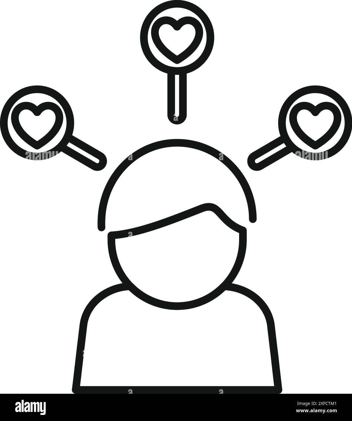 La line art rappresenta un uomo che fa una scelta sull'amore, simboleggia la ricerca di un partner Illustrazione Vettoriale