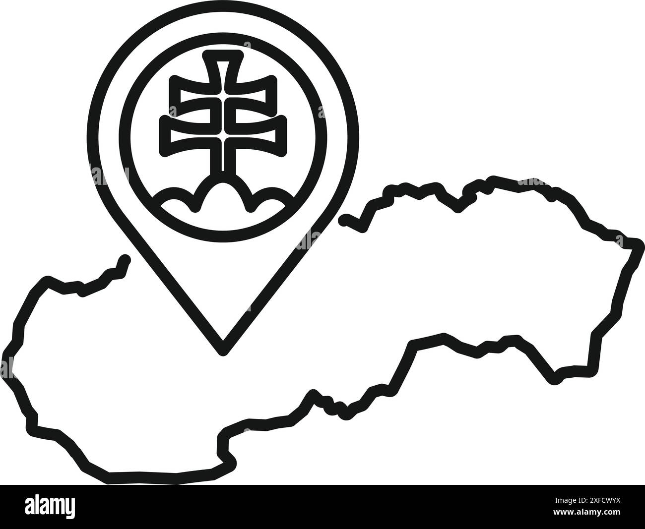 Icona a forma di spillo con lo stemma slovacco che segna il paese su una mappa Illustrazione Vettoriale