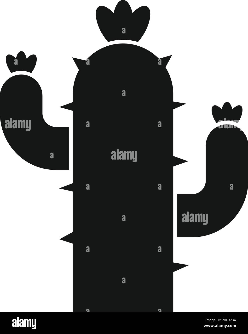 Silhouette nera di un cactus in fiore che cresce in un'area desertica Illustrazione Vettoriale