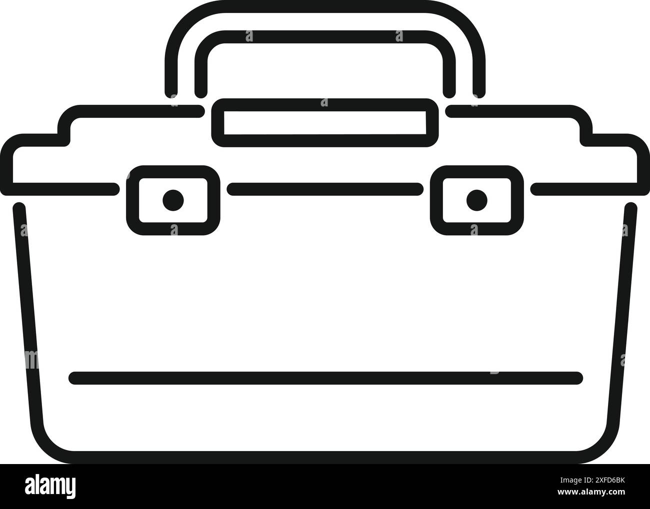 Semplice disegno lineare di una cassetta per attrezzi in plastica utilizzata per riporre utensili e apparecchiature Illustrazione Vettoriale