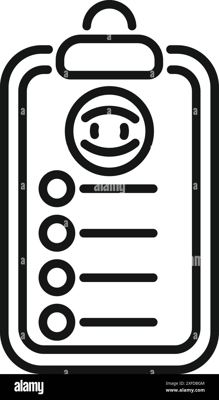 Appunti che mostrano il sondaggio sulla soddisfazione dei clienti con l'icona del volto sorridente, che indica un feedback positivo e un servizio eccellente Illustrazione Vettoriale