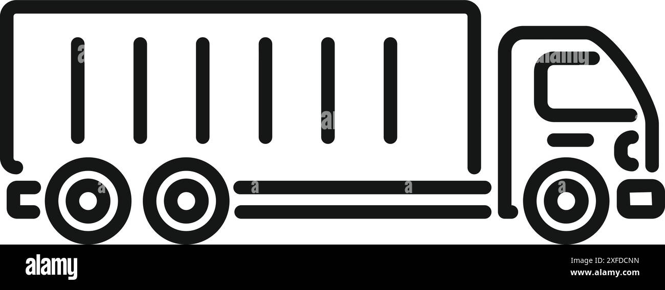 Semplice icona a forma di riga di un autocarro che trasporta merci, che simboleggia la logistica e i servizi di consegna Illustrazione Vettoriale