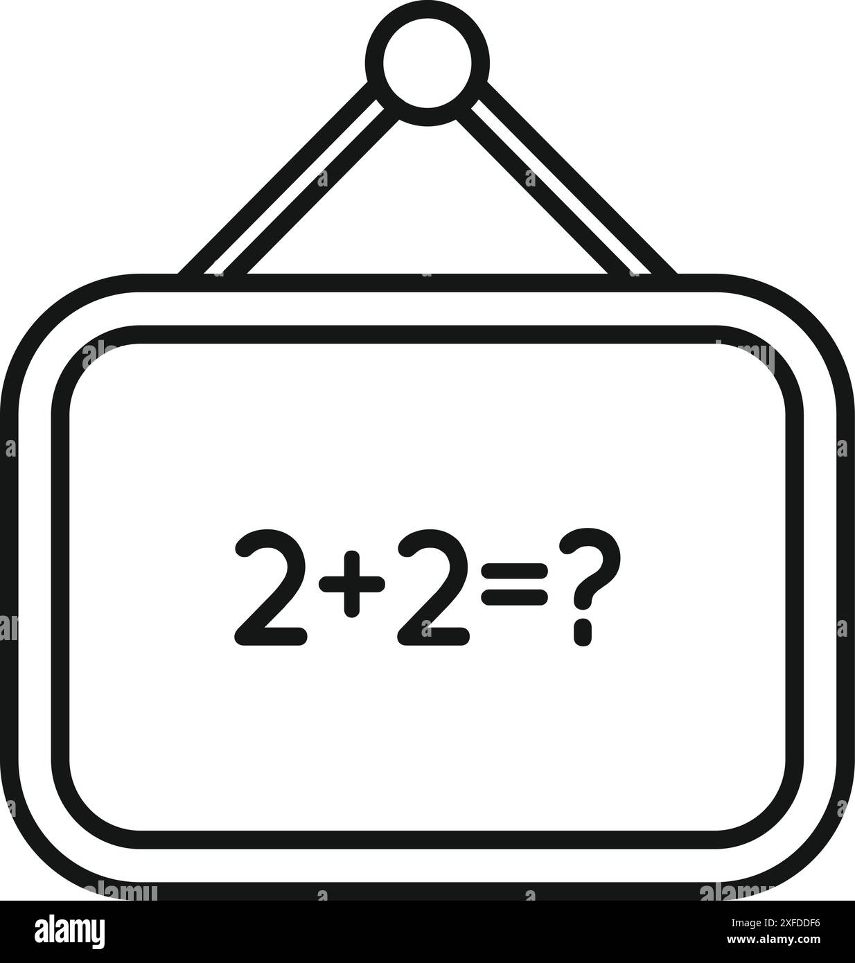 La semplice somma matematica è scritta con il gesso su una lavagna della scuola appesa al muro Illustrazione Vettoriale