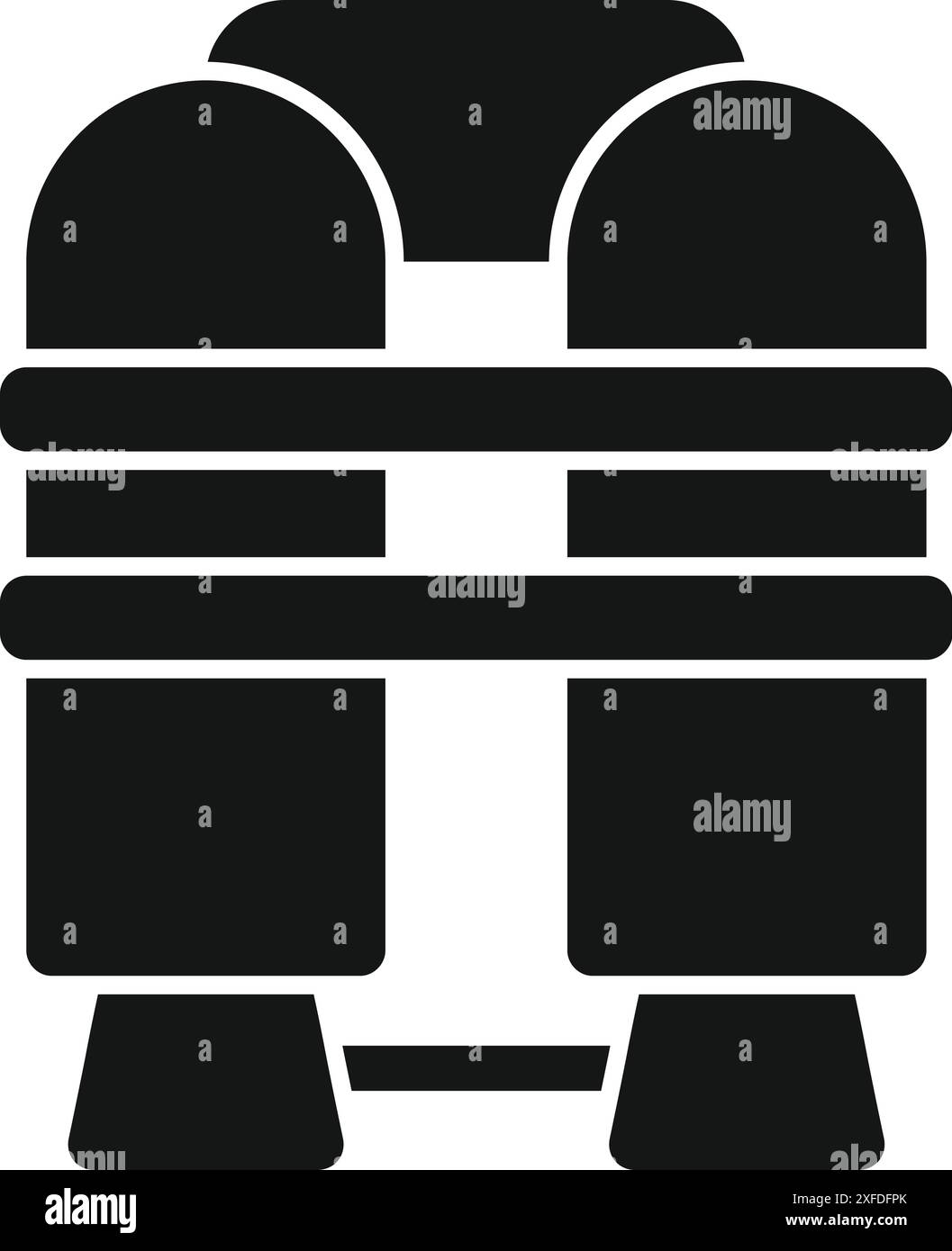 Silhouette di un'attrezzatura per immersioni subacquee con serbatoi doppi, progettata per l'esplorazione subacquea prolungata Illustrazione Vettoriale