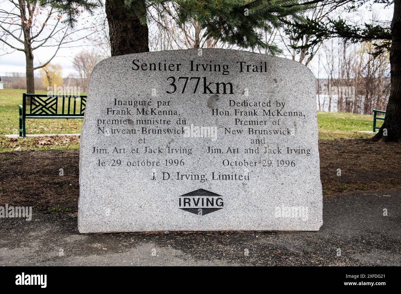 Cartello Irving Trail sul lungofiume sud a Fredericton, New Brunswick, Canada Foto Stock