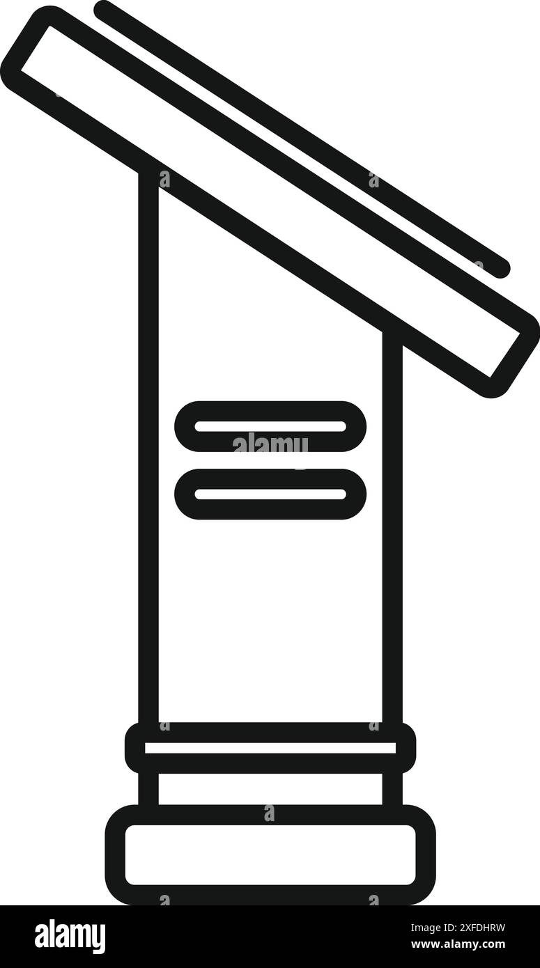 Icona a riga di un chiosco di informazioni digitale all'aperto che fornisce informazioni ai passanti Illustrazione Vettoriale