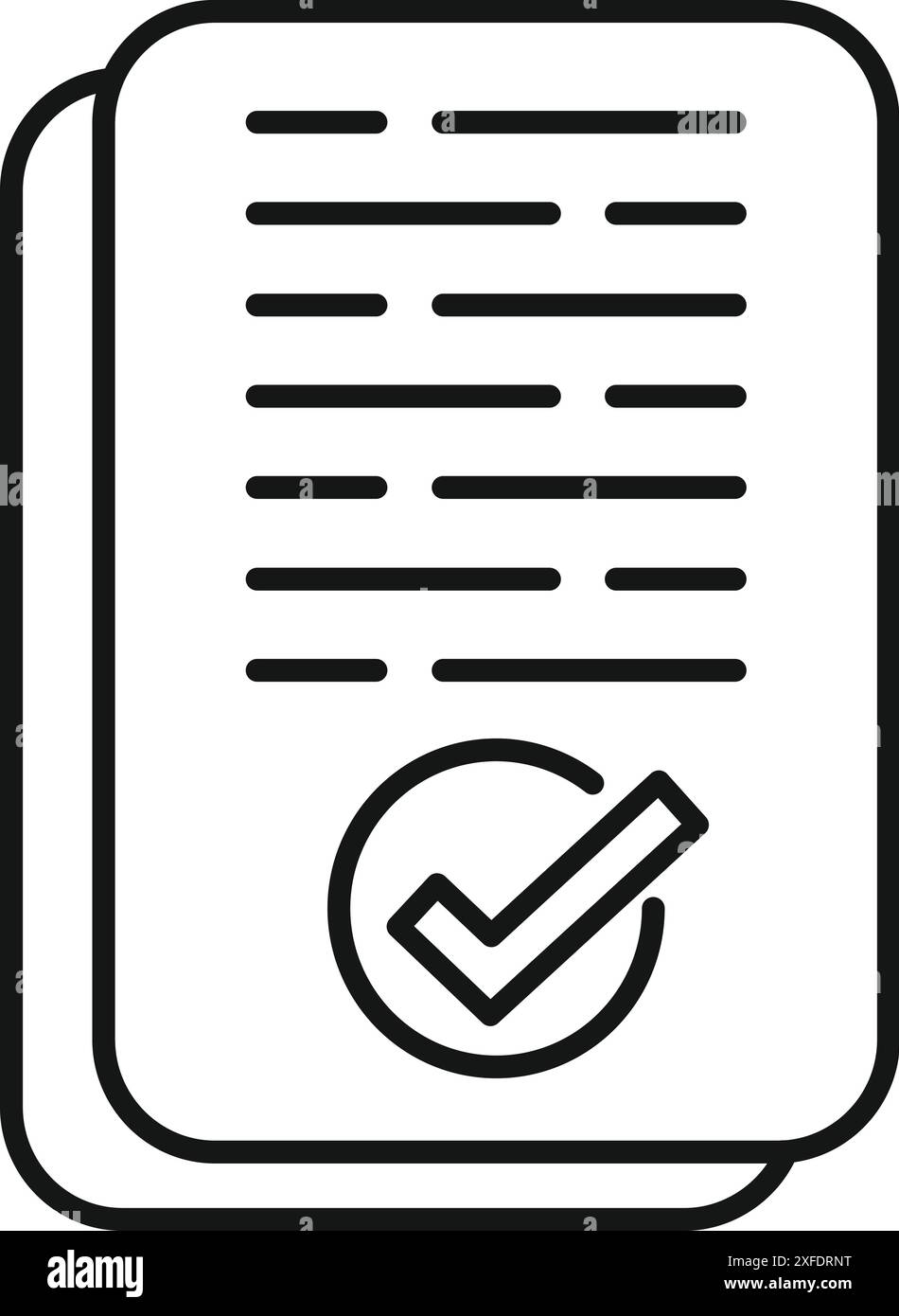 Semplice icona di un contratto firmato con un segno di spunta che conferma il successo di un accordo commerciale Illustrazione Vettoriale