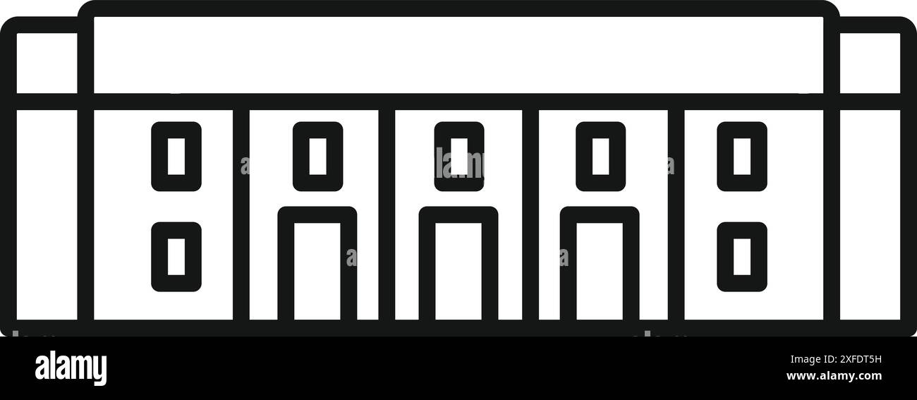 Semplice icona a forma di linea di un edificio governativo, che simboleggia il servizio pubblico, l'amministrazione e le attività civiche Illustrazione Vettoriale