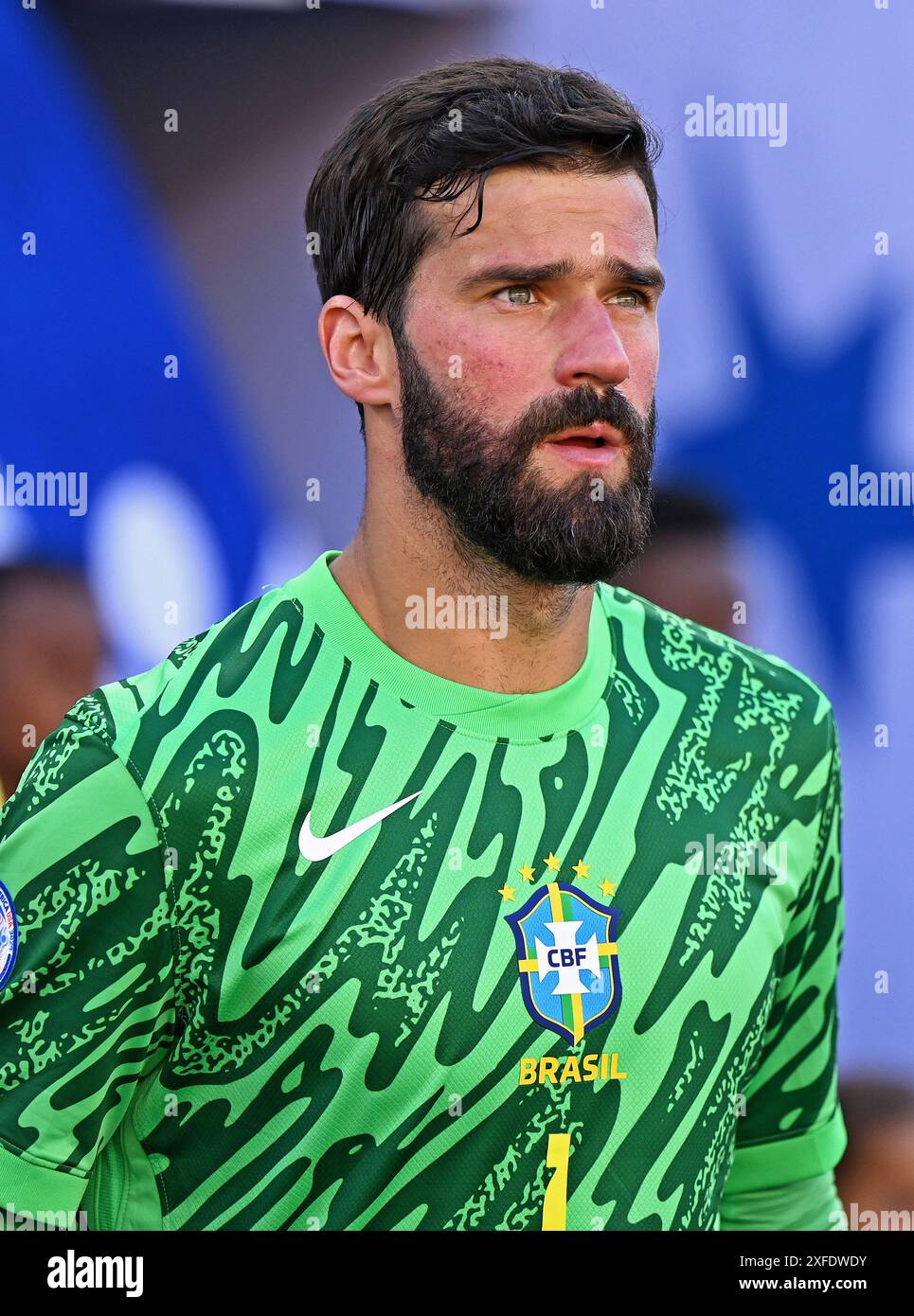 2 luglio 2024: Levi's Stadium, Santa Clara, California,: Copa America Football 3° turno, Brasile contro Colombia: Alisson del Brasile Foto Stock