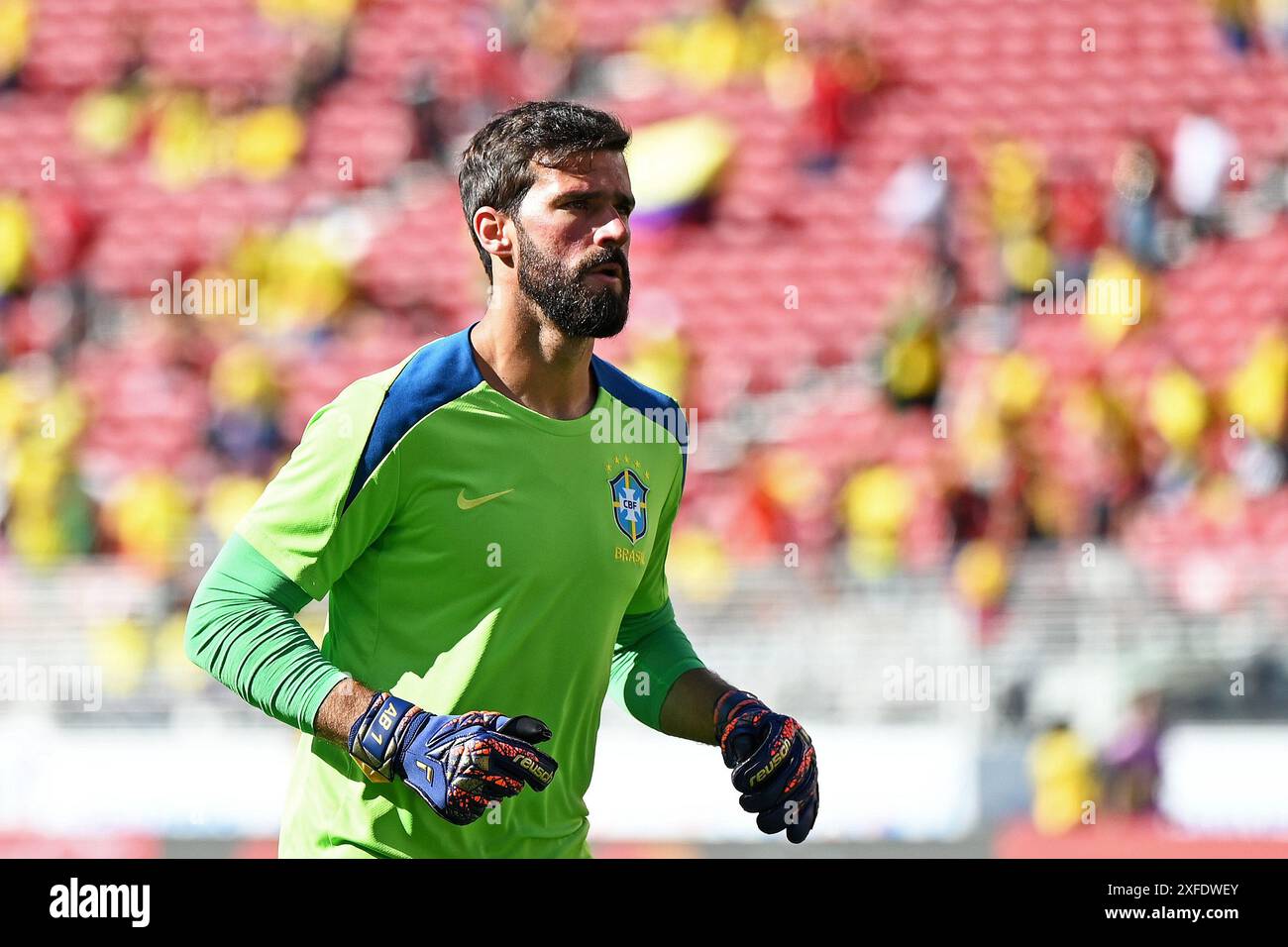 2 luglio 2024: Levi's Stadium, Santa Clara, California,: Copa America Football 3° turno, Brasile contro Colombia: Alisson del Brasile Foto Stock