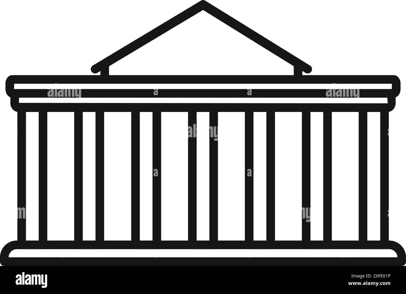 Semplice icona a forma di linea di un edificio con colonne che simboleggia il governo, le istituzioni e l'autorità Illustrazione Vettoriale