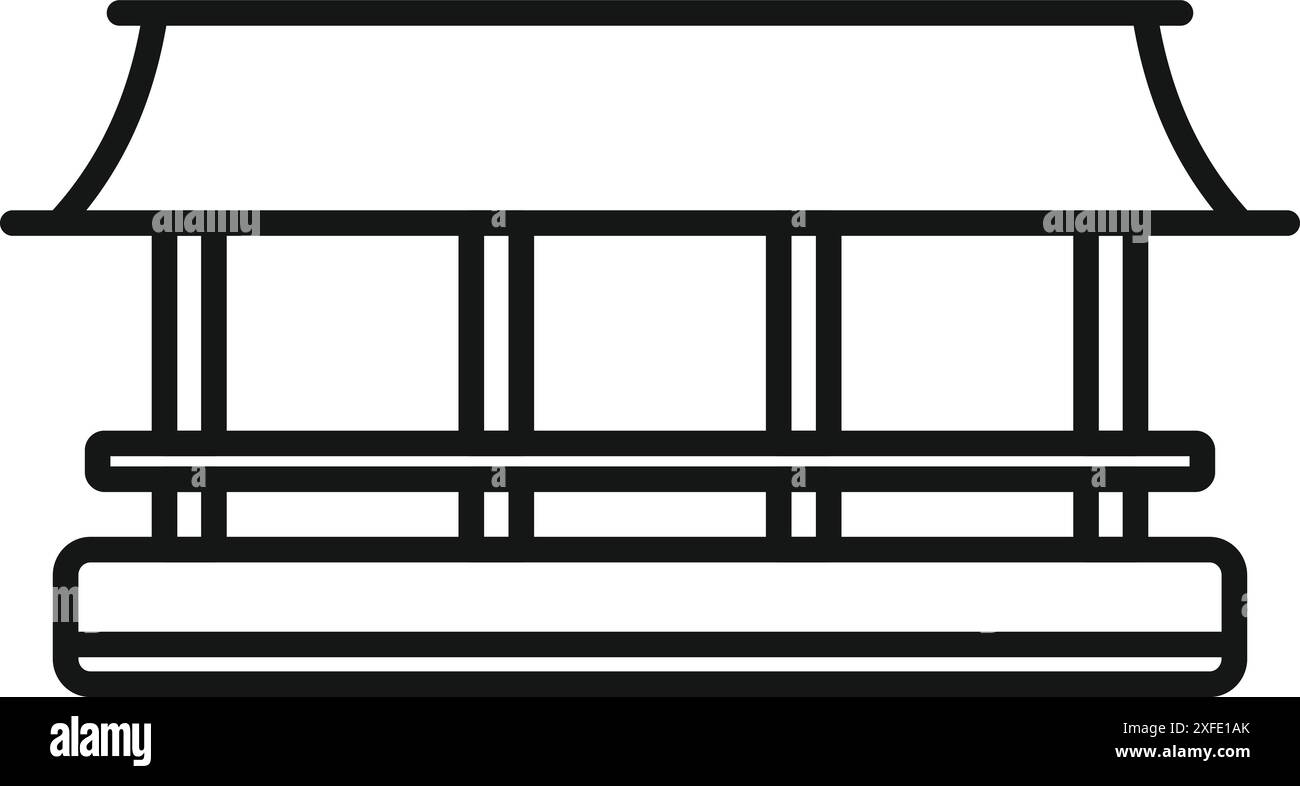 Icona minimalista di un baldacchino con una panchina in piedi su una piattaforma Illustrazione Vettoriale