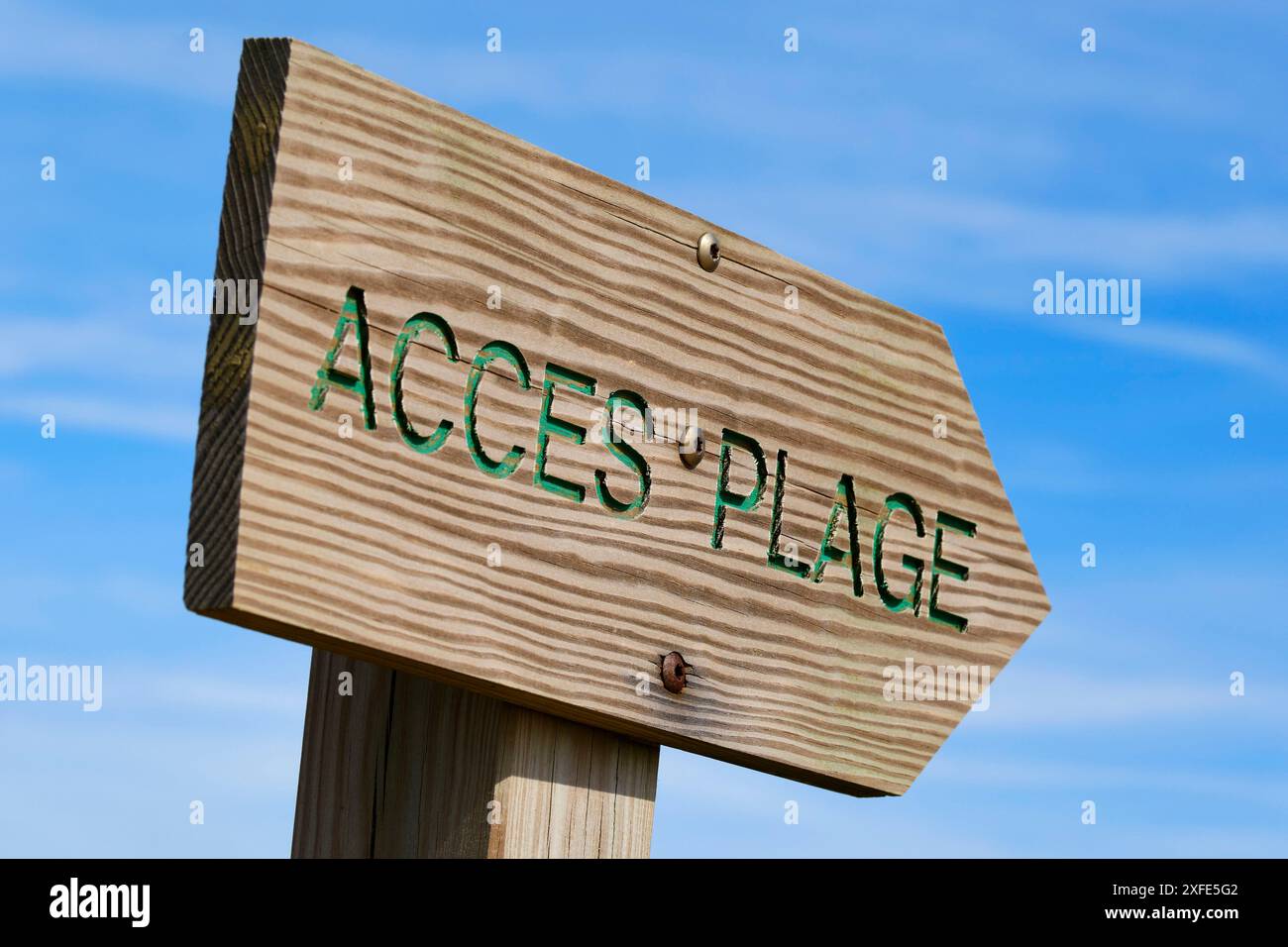 Francia, Finistère, Carantec, Ile Callot, cartello di accesso alla spiaggia Foto Stock