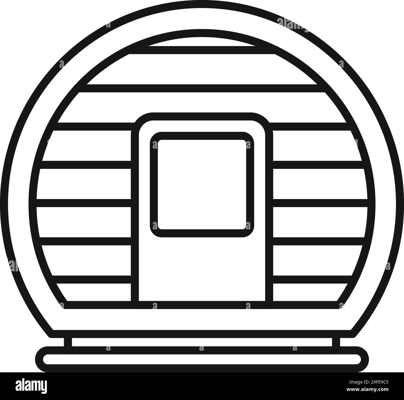 Icona di linea semplice di una moderna sauna rotonda in legno per una spa o un centro benessere Illustrazione Vettoriale