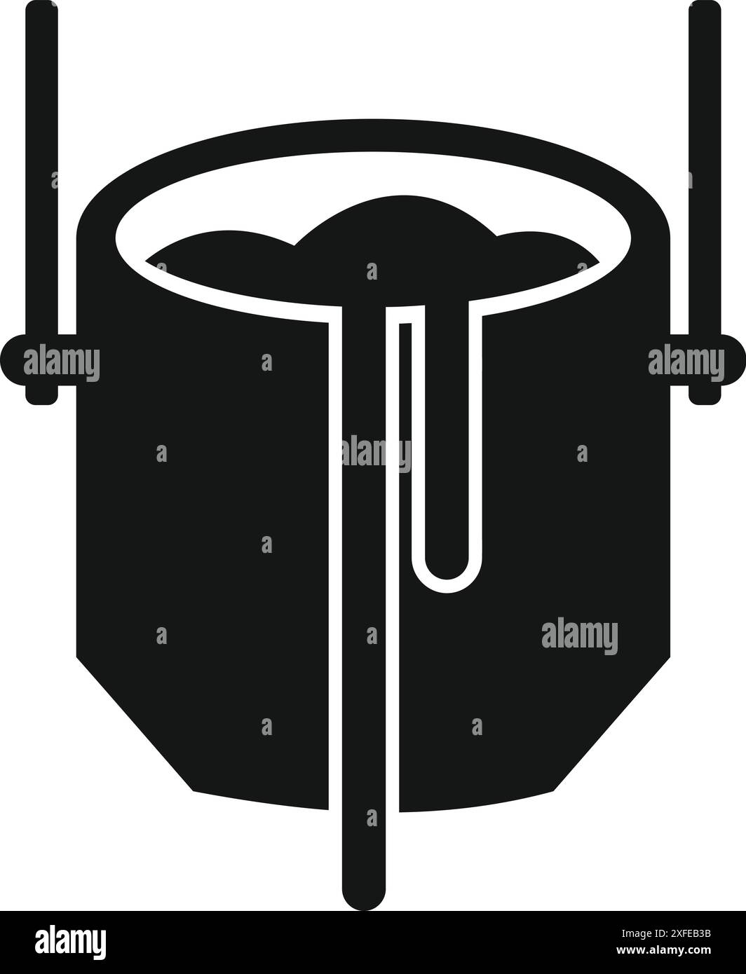 Icona in bianco e nero dell'acciaio fuso che fuoriesce da un forno in una fabbrica di lavorazione dei metalli Illustrazione Vettoriale