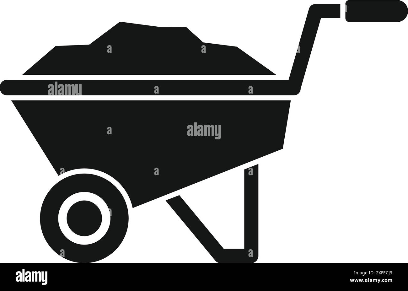 Carriola completa in piedi su una ruota, che rappresenta il duro lavoro e il lavoro manuale Illustrazione Vettoriale