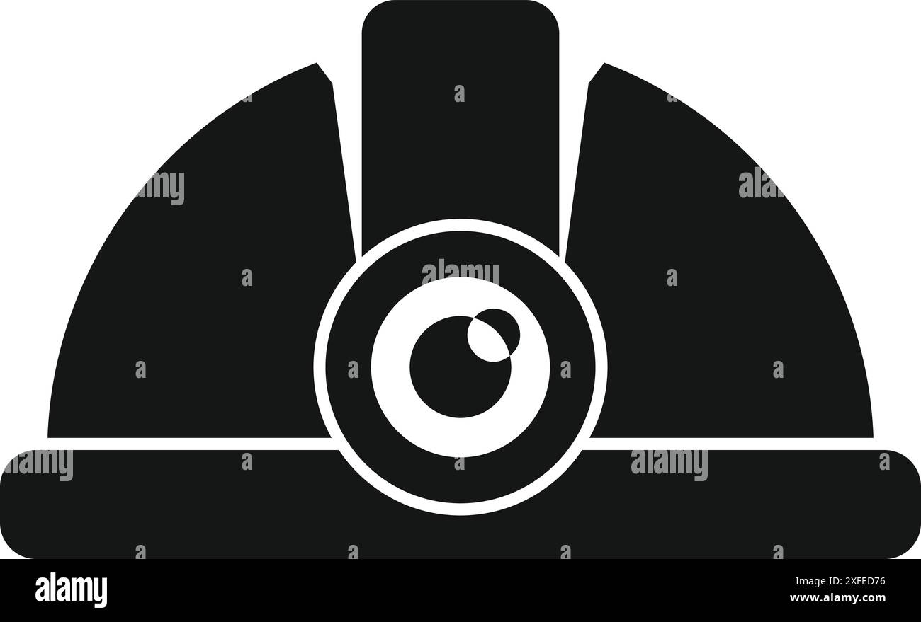 Silhouette nera di un casco da miniera con una torcia frontale per lavorare in aree buie Illustrazione Vettoriale