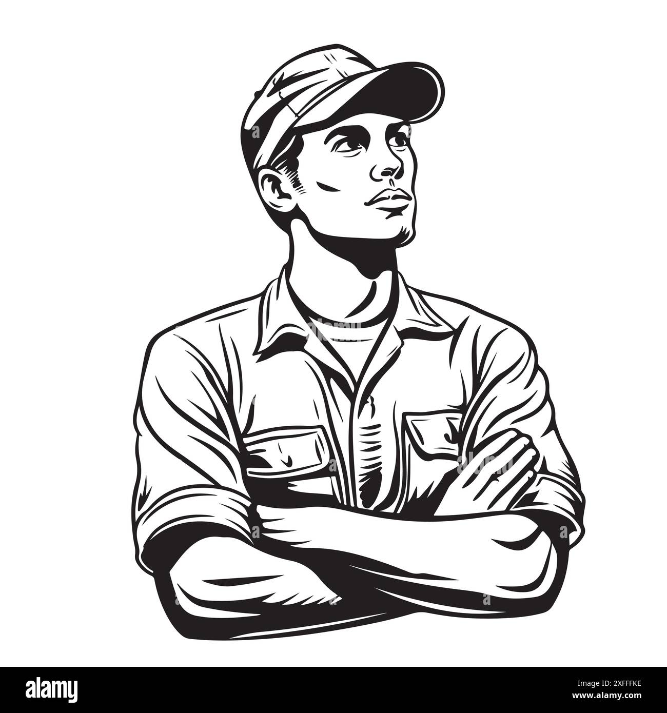 illustrazione vettoriale di uno schizzo della faccia di un operaio edile Illustrazione Vettoriale