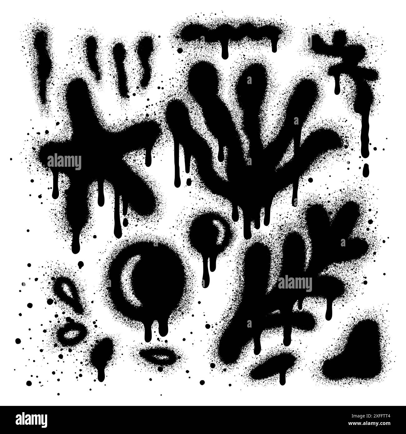 Graffiti della barriera corallina ed elementi marini con vernice nera Illustrazione Vettoriale