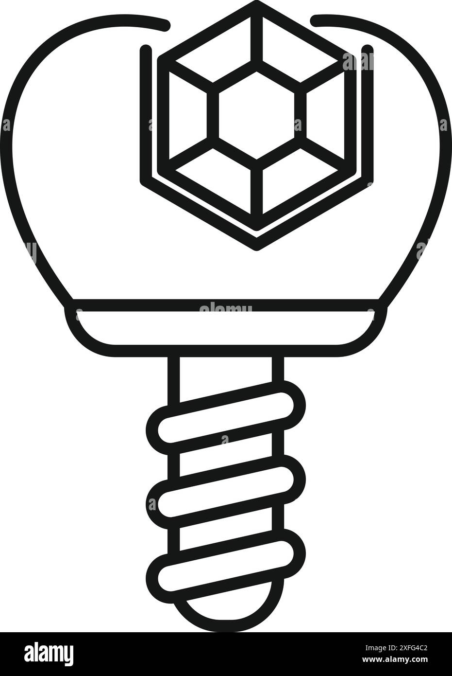 Impianto dentale che si collega con la corona mediante collegamento esagonale, stile line art Illustrazione Vettoriale