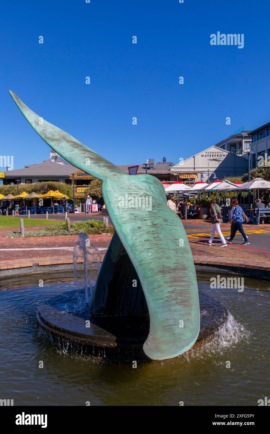 Scultura di coda di balena, Hermanus, Provincia del Capo Occidentale, Sudafrica, Africa Foto Stock