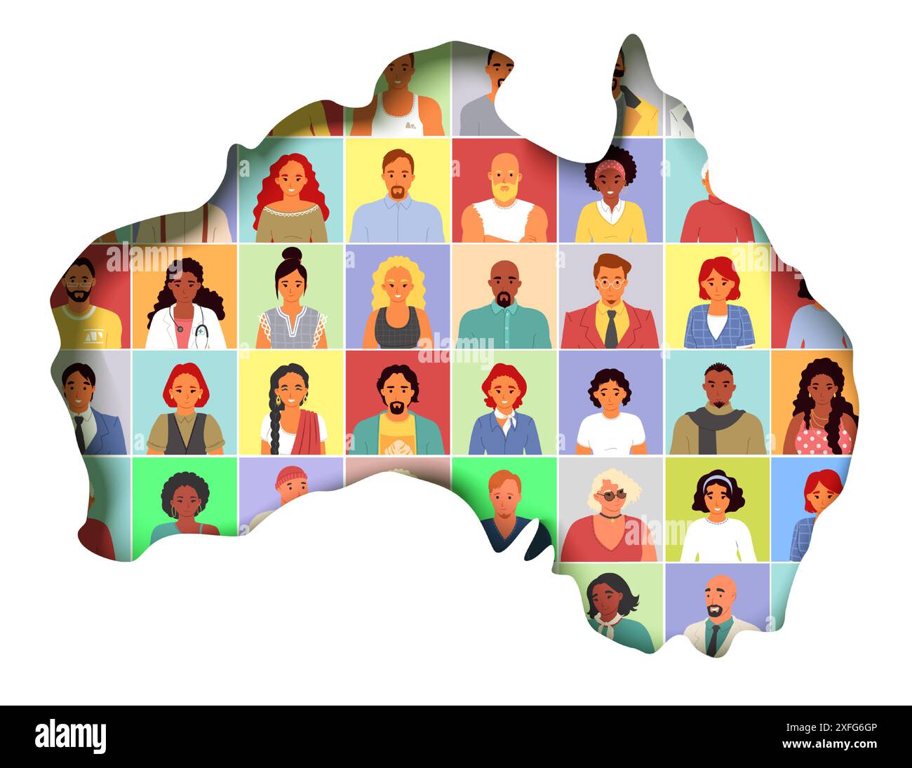 Persone australiane sopra l'illustrazione vettoriale del continente del paese Illustrazione Vettoriale