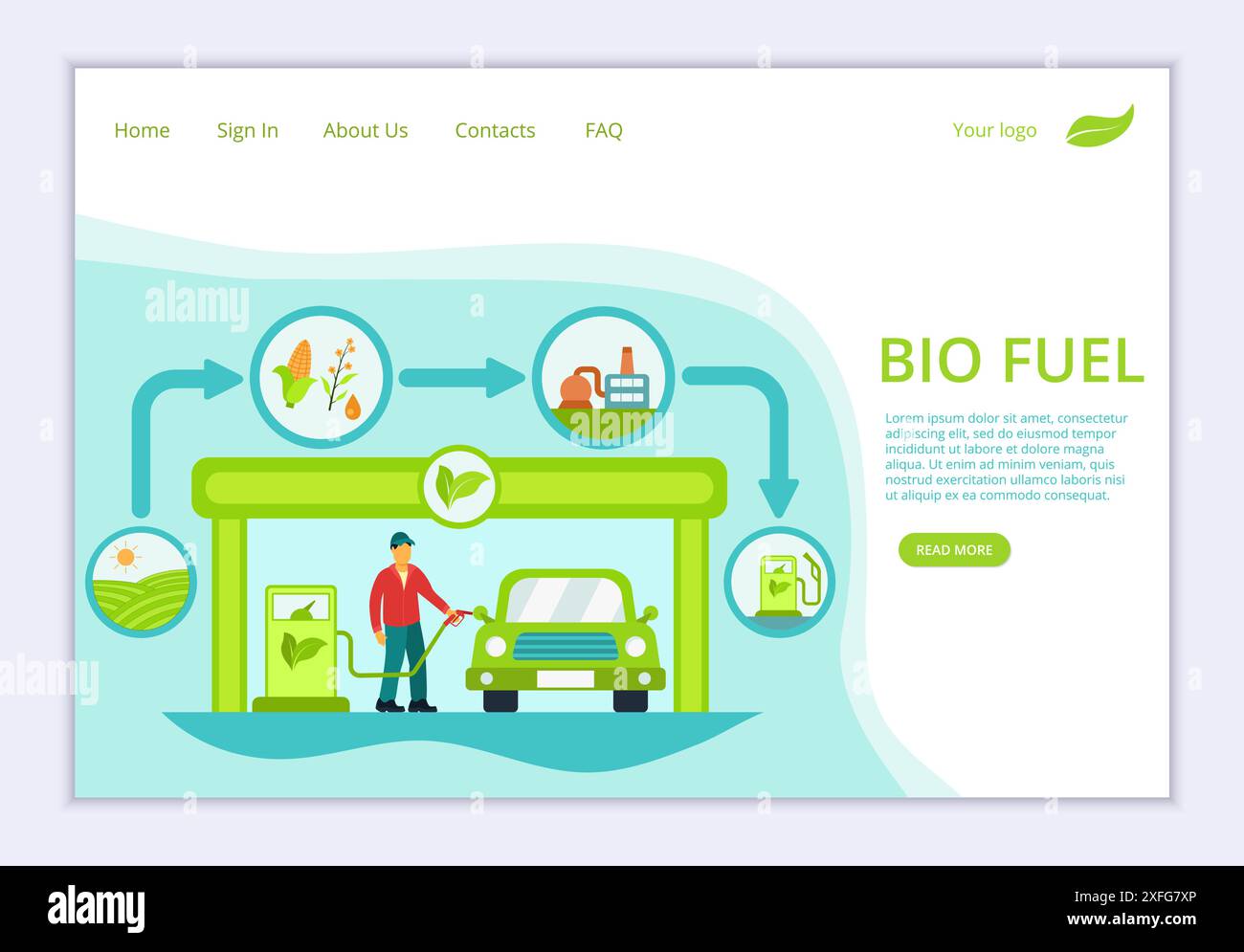 Concetto di bio-carburante, generazione e risparmio di energia verde, modello di sito Web, illustrazione vettoriale di design piatto moderno, per la grafica e il web design Illustrazione Vettoriale