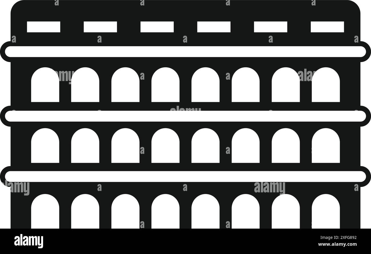 Semplice icona del colosseo, con archi e livelli multipli Illustrazione Vettoriale