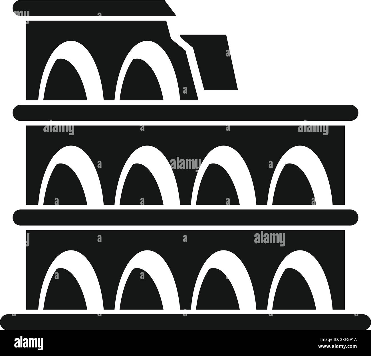 Icona in bianco e nero del colosseo di roma, italia che mostra l'invecchiamento Illustrazione Vettoriale