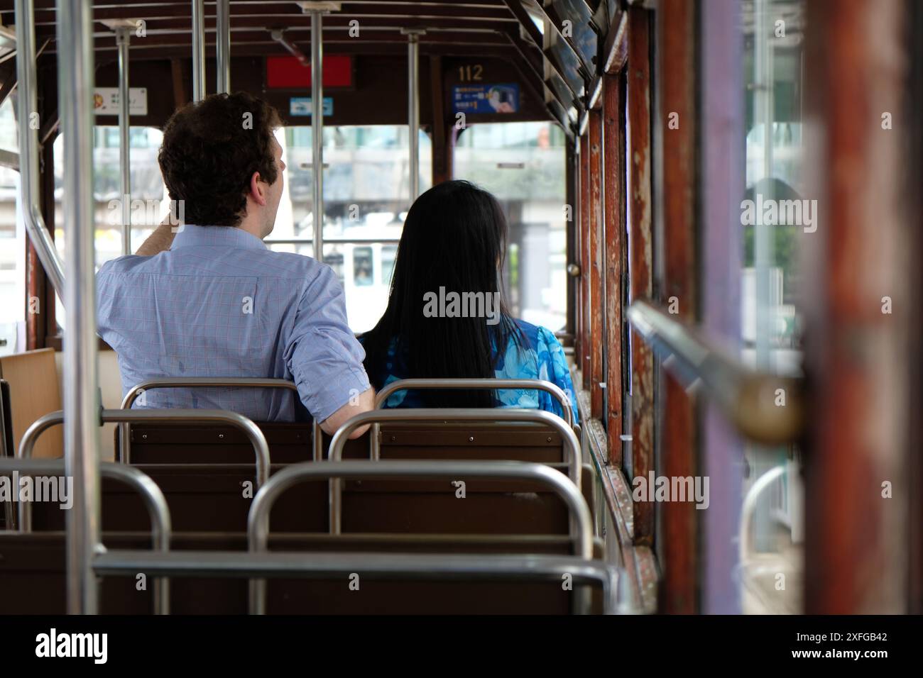 Hong Kong tram Upper Deck coppie amanti Foto Stock