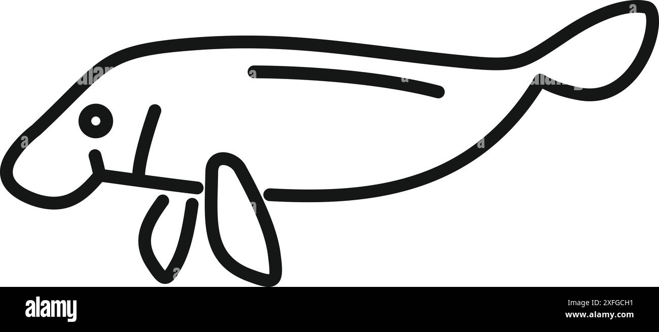 Semplice disegno in bianco e nero di un lamantino che nuota sott'acqua Illustrazione Vettoriale