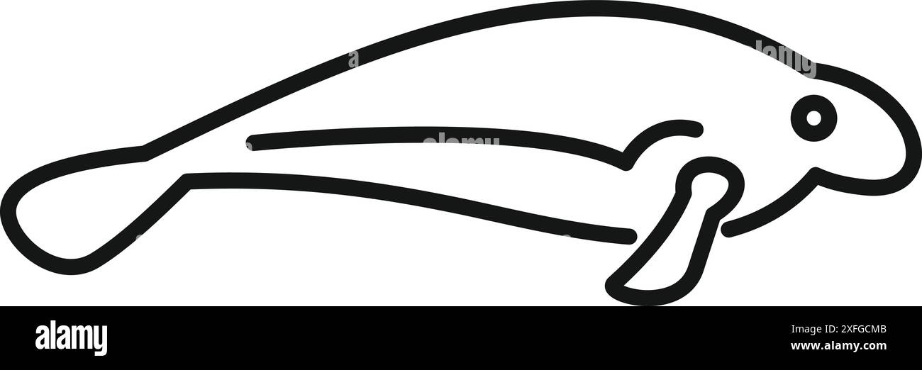 Linea semplice ed elegante che disegna un lamantino che nuota pacificamente nell'acqua Illustrazione Vettoriale