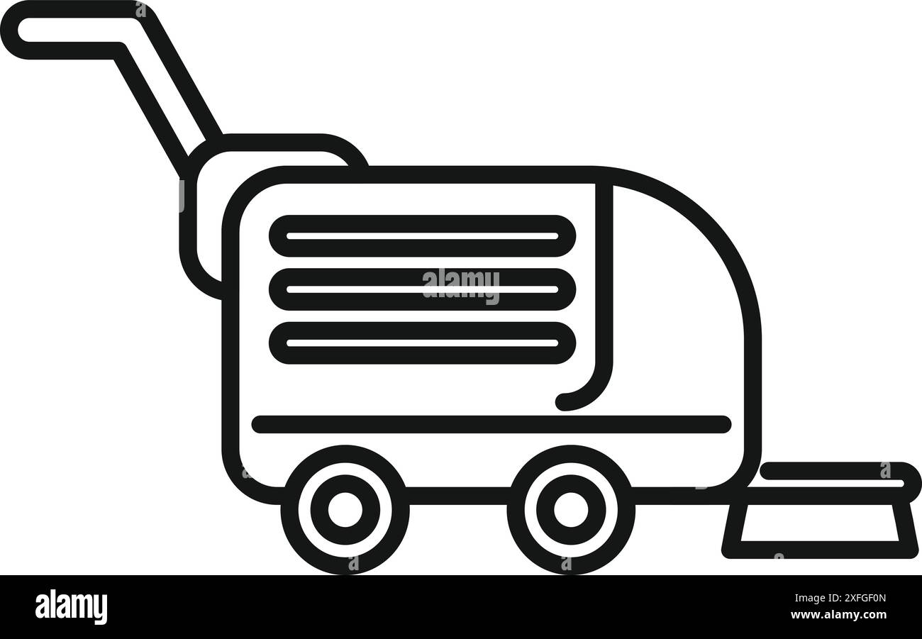 Icona di una macchina per la pulizia professionale con ruote e maniglia per la pulizia di superfici grandi Illustrazione Vettoriale