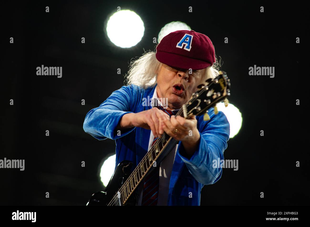 Londra, Regno Unito. 3 luglio 2024. La leggenda del rock Angus Young si esibisce con AC/DC per il primo dei due spettacoli sold-out presso l'iconico stadio di Wembley. Cristina Massei/Alamy Live News Foto Stock