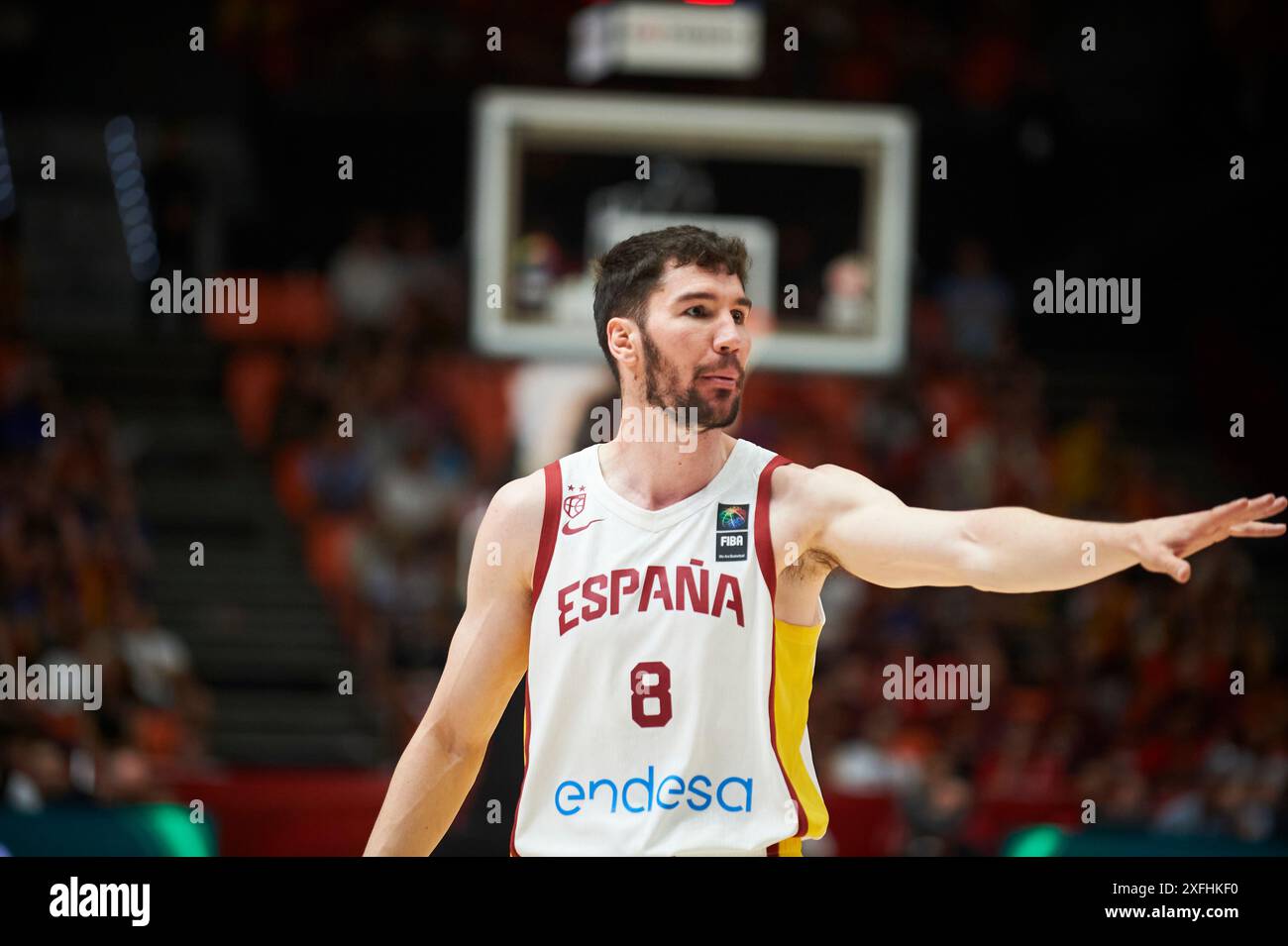 Dario Brizuela, squadra spagnola vista in azione durante la partita tra Spagna e Angola nel Torneo di qualificazione Olimpica FIBA Spagna 2024 fase a gironi Foto Stock