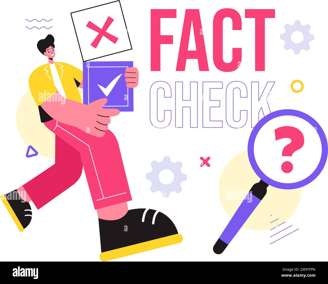 Fact or Fake Check News Vector Illustration with Myths vs Facts per una verifica approfondita e un confronto delle prove in uno sfondo in stile fumetto piatto Illustrazione Vettoriale