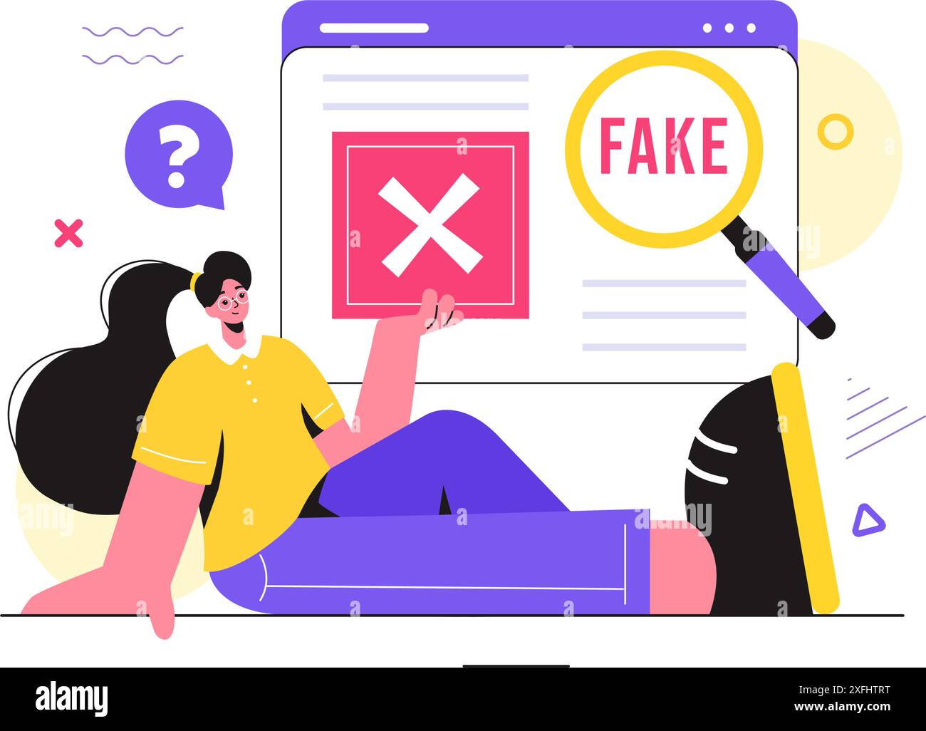 Fact or Fake Check News Vector Illustration with Myths vs Facts per una verifica approfondita e un confronto delle prove in uno sfondo in stile fumetto piatto Illustrazione Vettoriale