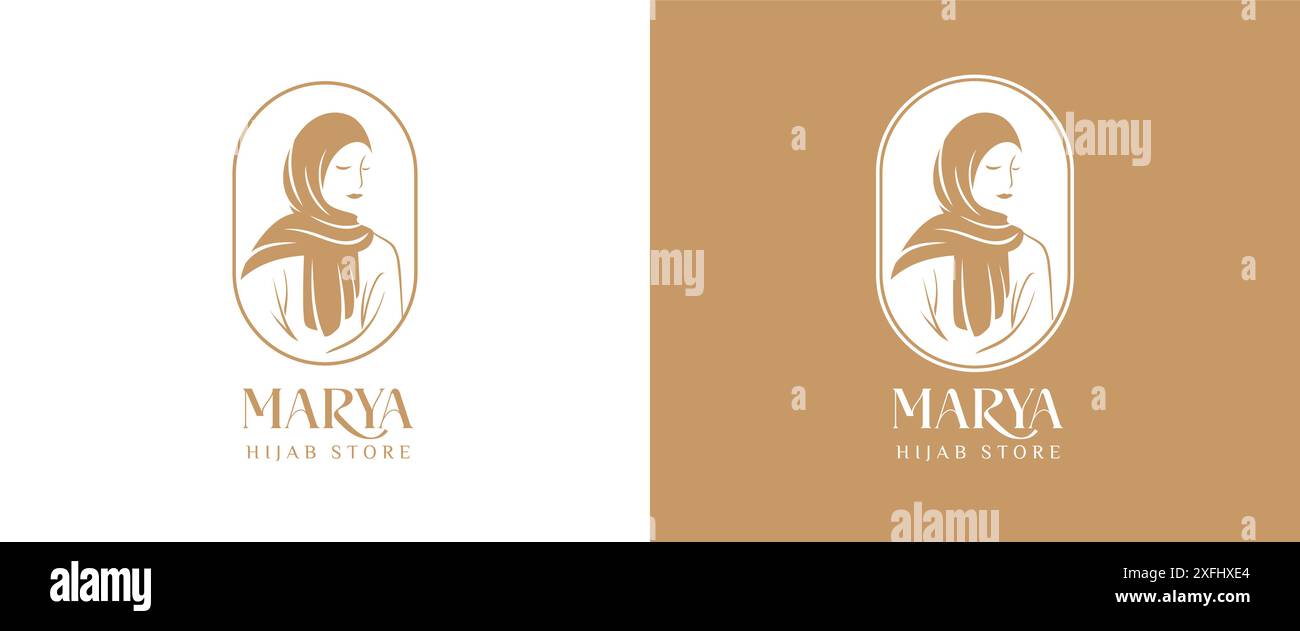 modello del logo hijab per la boutique headdress o il negozio musulmano Illustrazione Vettoriale