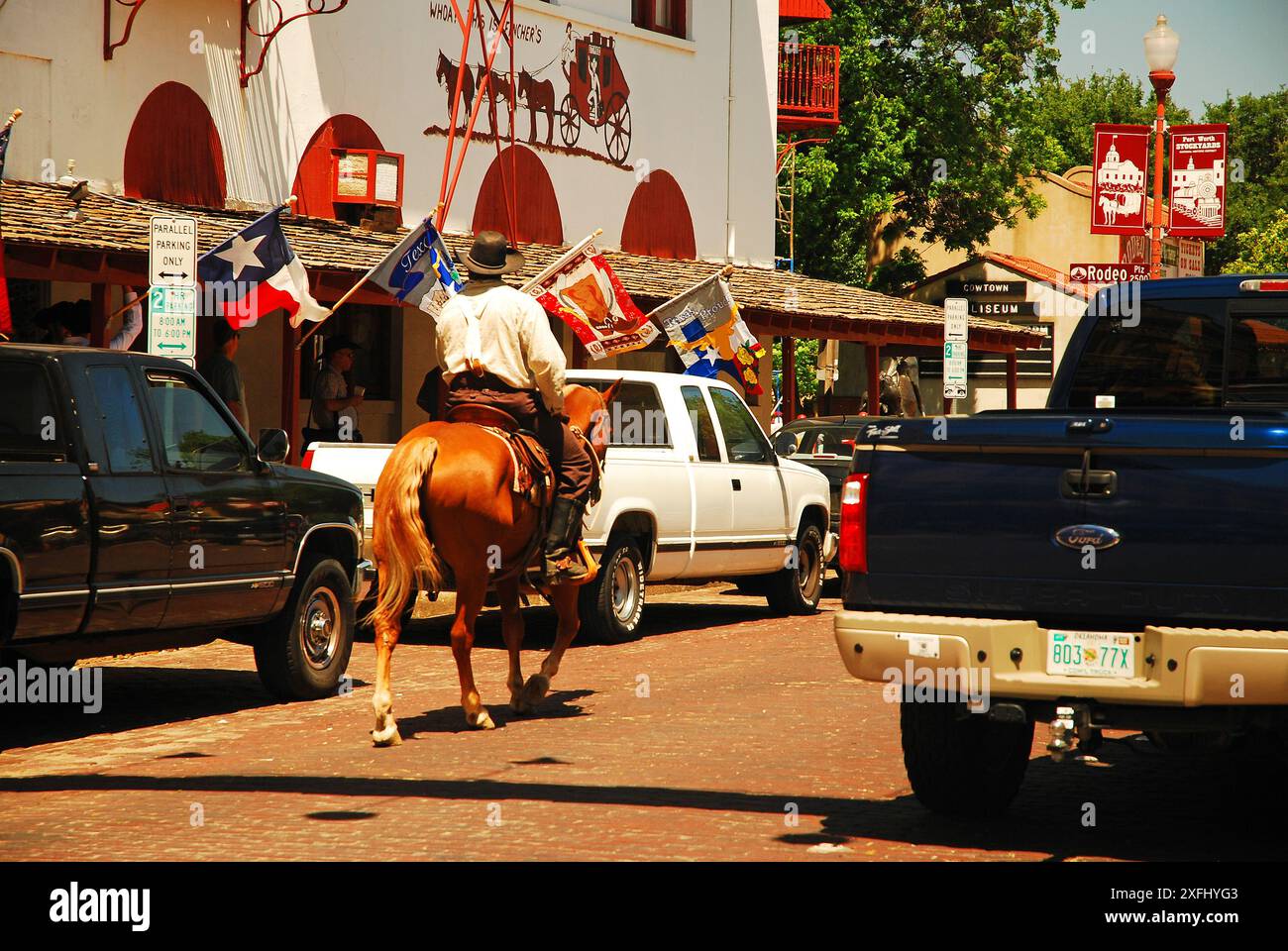 Un vice a cavallo pattuglia il ft Worth Stockyards Foto Stock