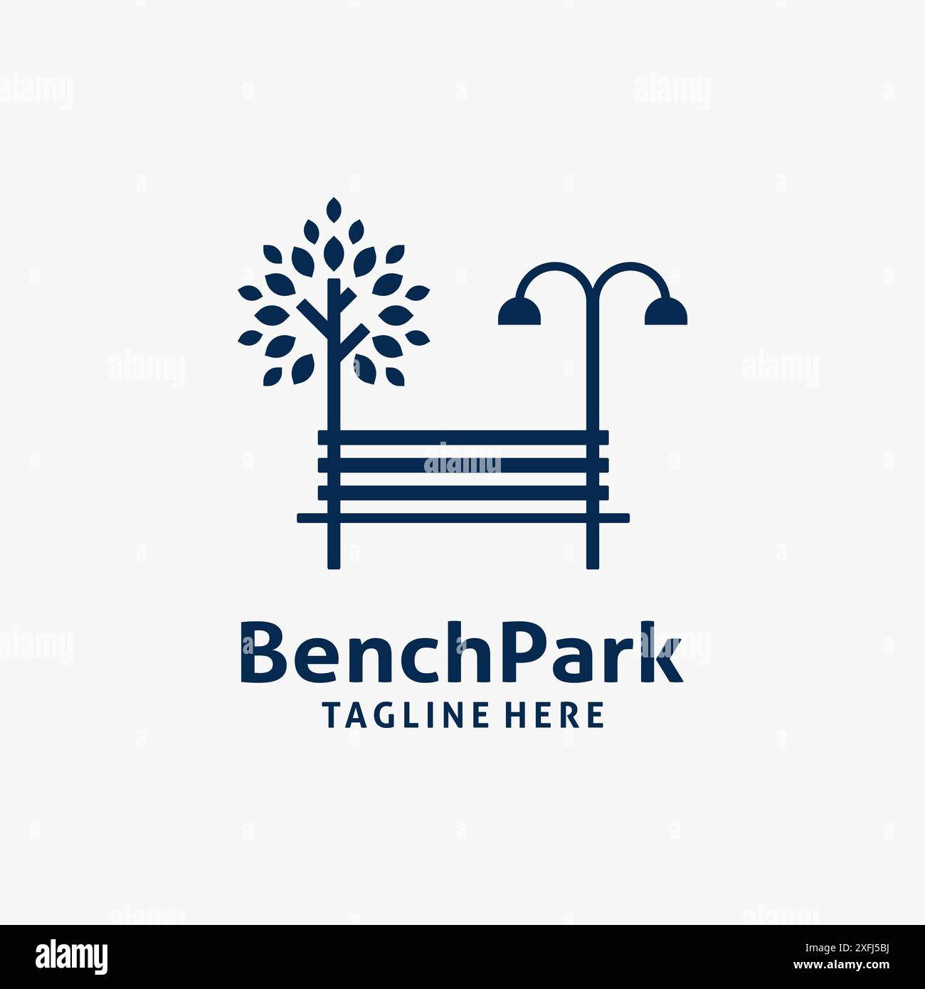 Banco ad albero e lampada per il design del logo del parco Illustrazione Vettoriale