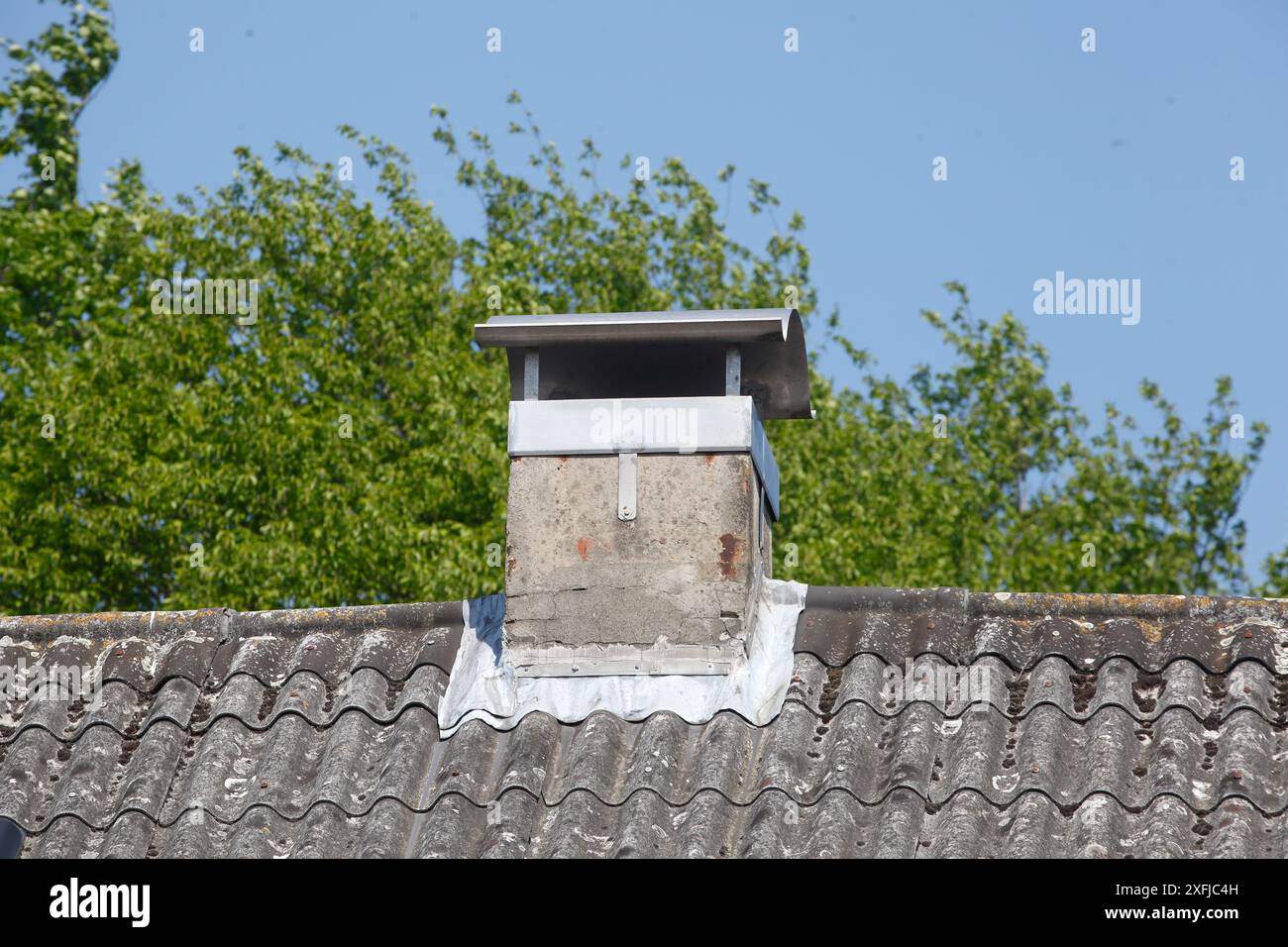 Tetto, mattoni grigi, Chimney, Germania Foto Stock