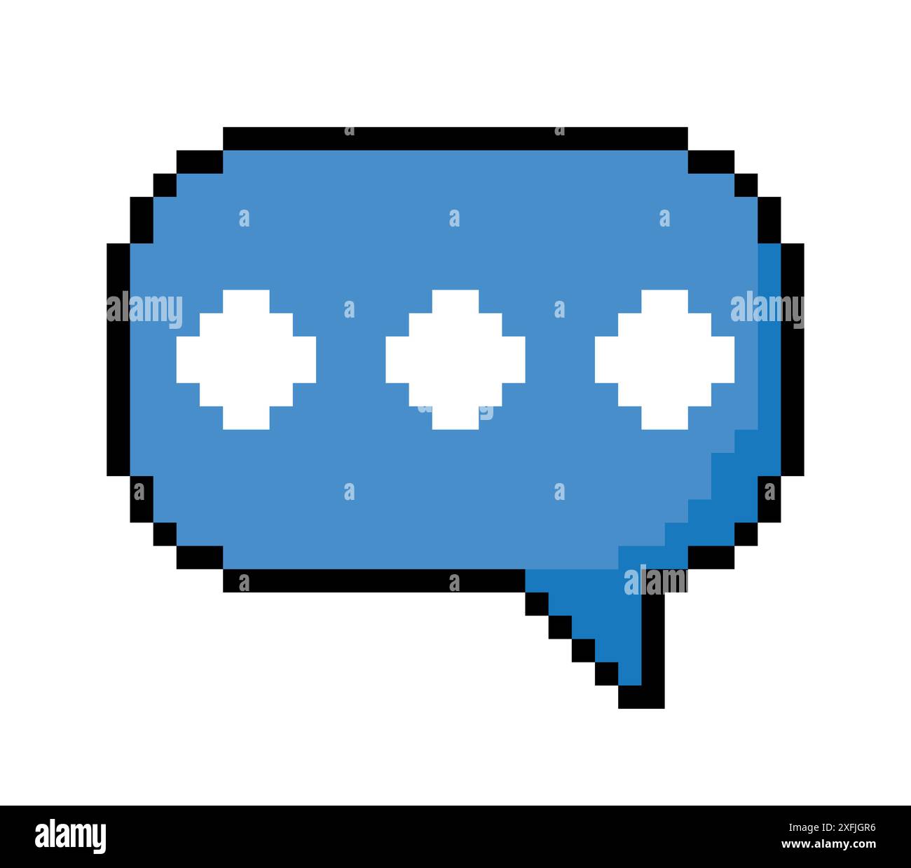 Simbolo emoticon blu del fumetto vocale, illustrazione vettoriale del disegno pixel art Illustrazione Vettoriale