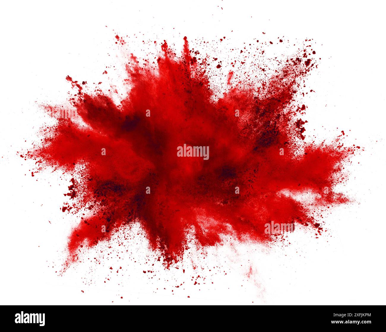 vernice holi di colore rosso brillante, illustrazione esplosiva esplosa isolata su sfondo bianco. background del concetto di stampa industriale Foto Stock