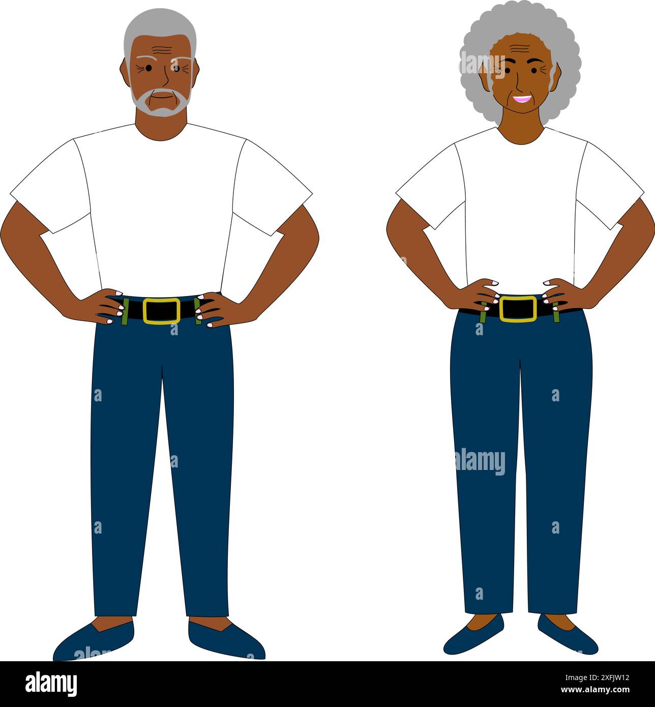 Uomo e donna neri sicuri di sé con sfondo bianco. Illustrazione Vettoriale