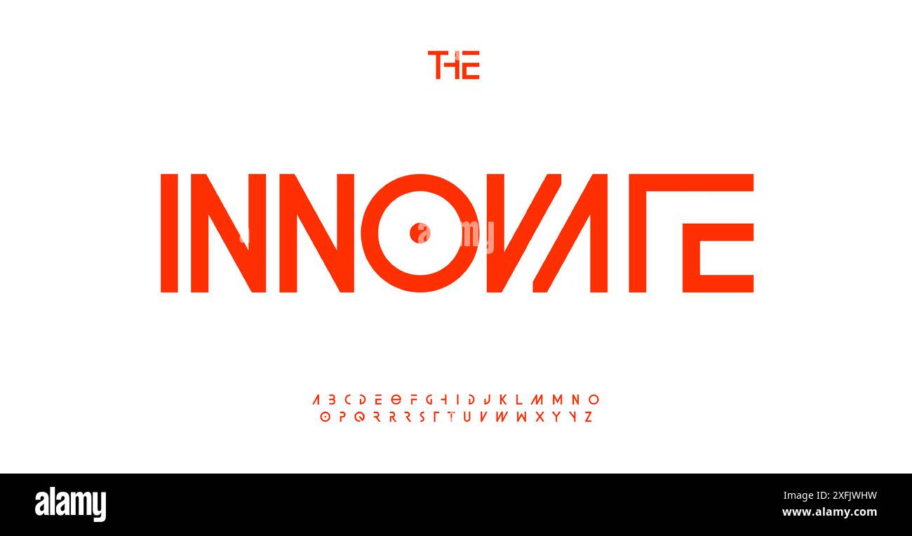 Alfabeto progressivo innovativo con eleganti lettere geometriche in uno stile tecnologicamente avanzato per un moderno design tipografico futuristico e fantascientifico Illustrazione Vettoriale