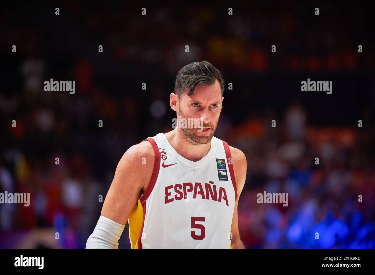 Rudy Fernandez, squadra spagnola vista in azione durante la partita tra Bahamas e Polonia nel Torneo di qualificazione Olimpica FIBA Spagna 2024 fase a gironi a Pabellon Fuente de San Luis. Punteggio finale; Spagna 89 : 81 Angola. (Foto di Vicente Vidal Fernandez / SOPA Images/Sipa USA) Foto Stock